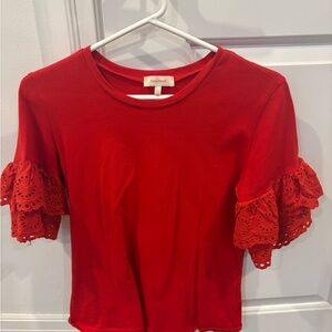 Vibrant Red Eyelet Sleeve Tee